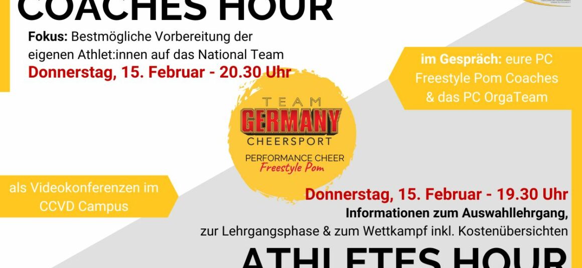 TEAM GERMANY Performance Cheer Freestyle Pom – Einladung zur Athletes & Coaches Hour