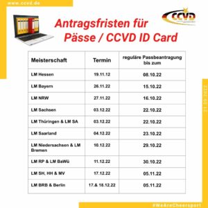 Antragsfristen für Pässe / CCVD ID Card